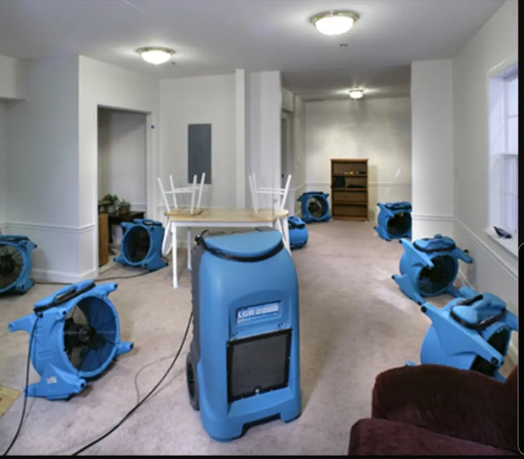 Air movers and dehumidifier setup for Water Damage Restoration in East Coventry